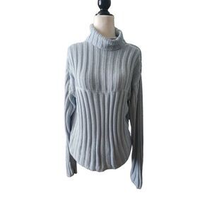 Vintage 90s Ice Blue Baby Blue Turtleneck Sweater Chunky Long Sleeve Ribbed XL